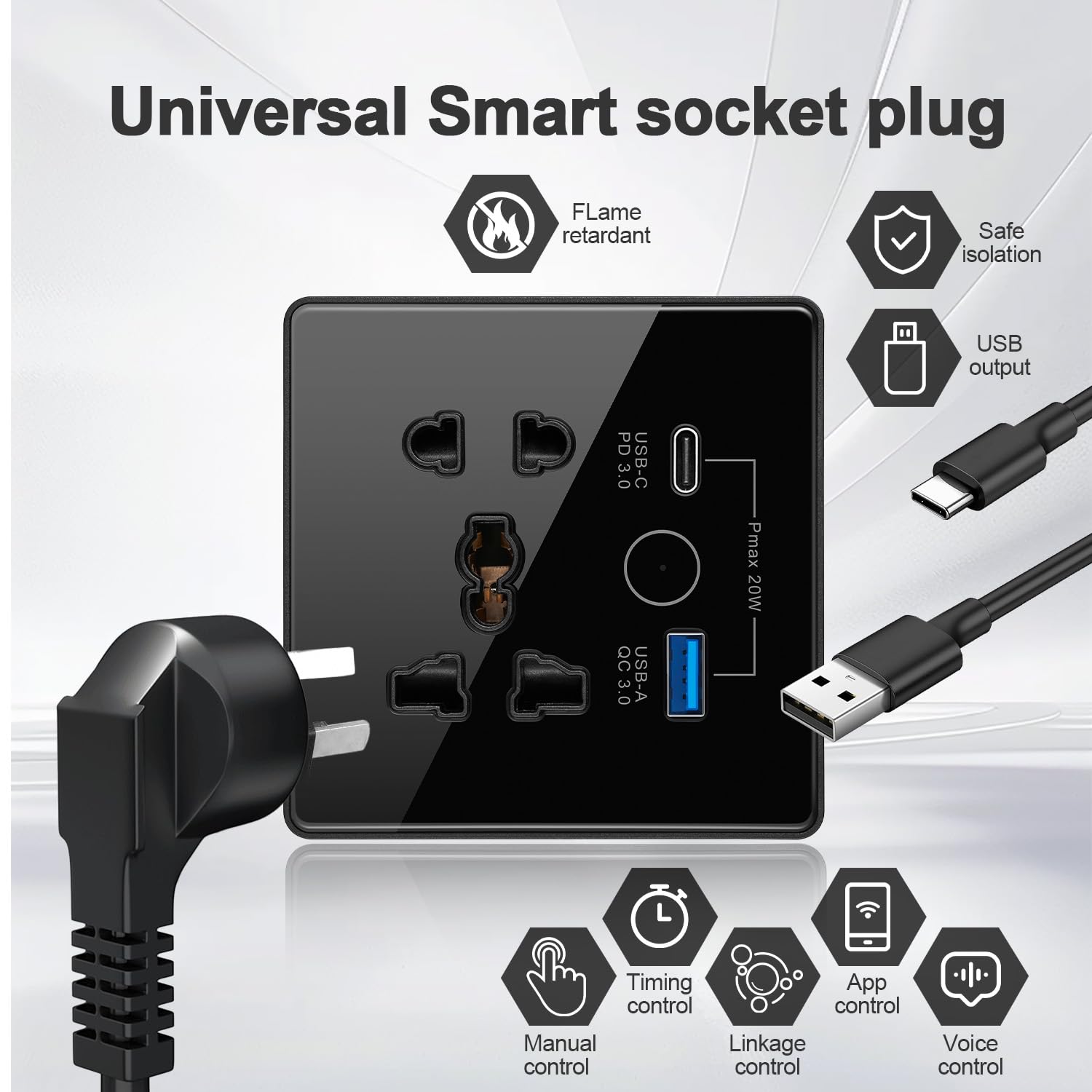 Clopal Multi Light Plug with 2 USB Black Smart Touch WIFI Switch Serie ...