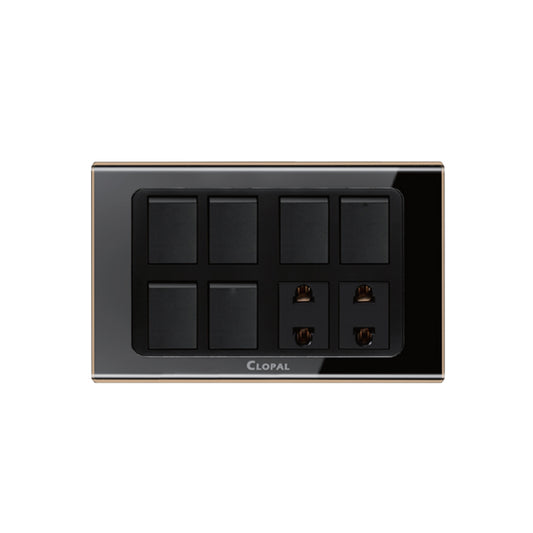 Clopal Black Series 6  switch + 2 socket Superior Quality