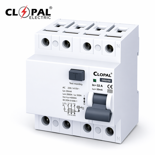 Clopal 32A Four Pole Earth Leakage Safety Protection Circuit Breaker