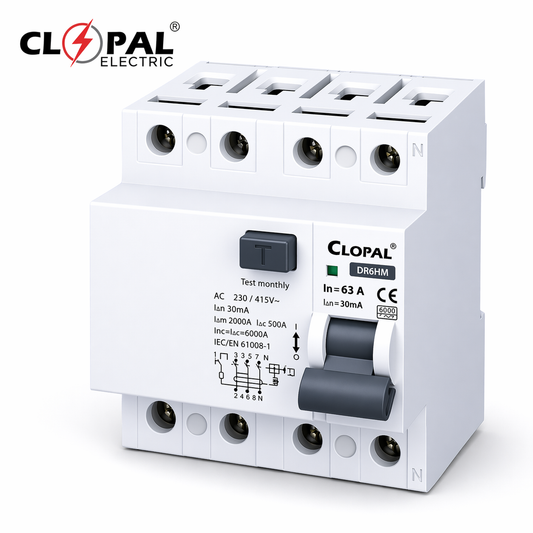 Clopal 63A Four Pole Earth Leakage Safety Protection Circuit Breaker