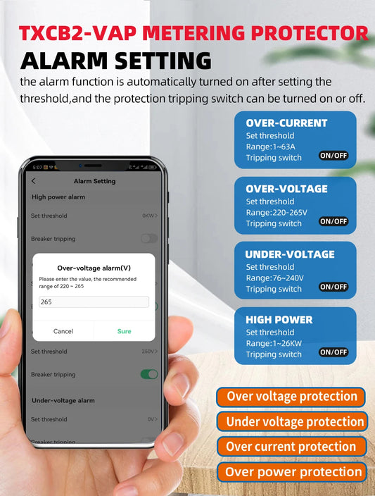 Clopal WIFI Smart Energy Meter Voltage Current Protect Protector Kwh Metering Monitoring Circuit Breaker Timer Relay 1-63A