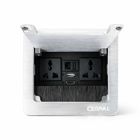 Tabletop Brush Flip Connectivity Box, Technology Box, Conference Table Connectivity Hydraulic Pop Up Box with 2 Multi Sockets, 1 Hdmi, 1 USB & 1 Internet