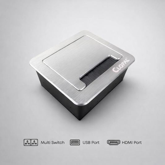 Tabletop Brush Flip Connectivity Box, Technology Box, Conference Table Connectivity Hydraulic Pop Up Box with 2 Multi Sockets, 1 Hdmi, 1 USB & 1 Internet