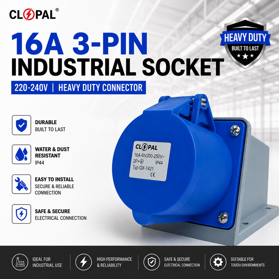 Clopal 16 & 32A 3-Pin Industrial Socket – 220-240V | Heavy Duty Connec ...