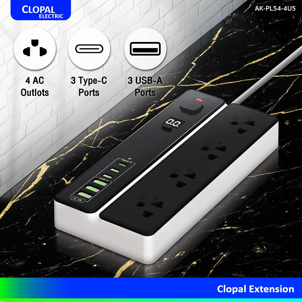 Clopal 2500W timer extension with 4 AC sockets and USB ports