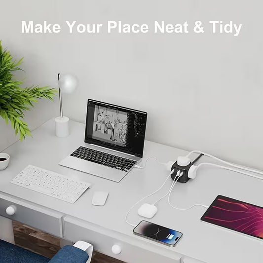 Clopal Cube Extension 2500W Power Strip with 3 AC Sockets, 2 USB-C & 2 USB-A – 2M Heavy Duty Wire