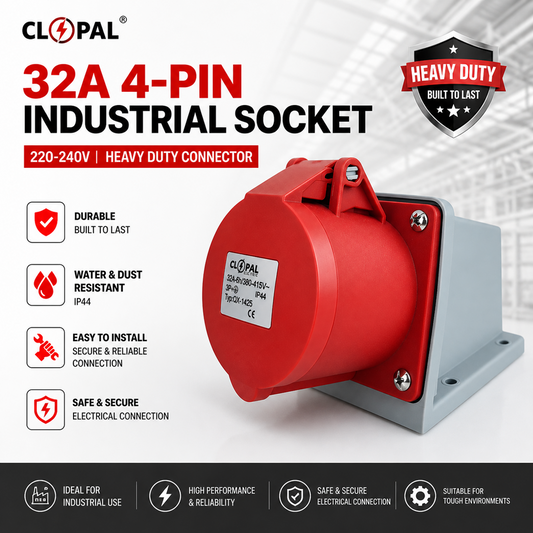 Clopal 32A 4-Pin Industrial Socket – 220-240V | Heavy Duty Connector