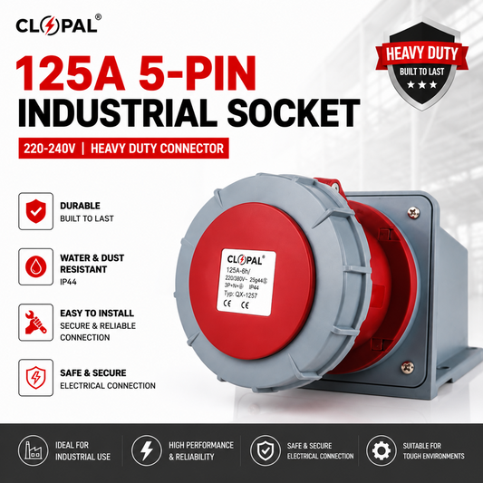 Clopal 32, 63 & 125A 5-Pin Industrial Socket – 220-240V | Heavy Duty Connector