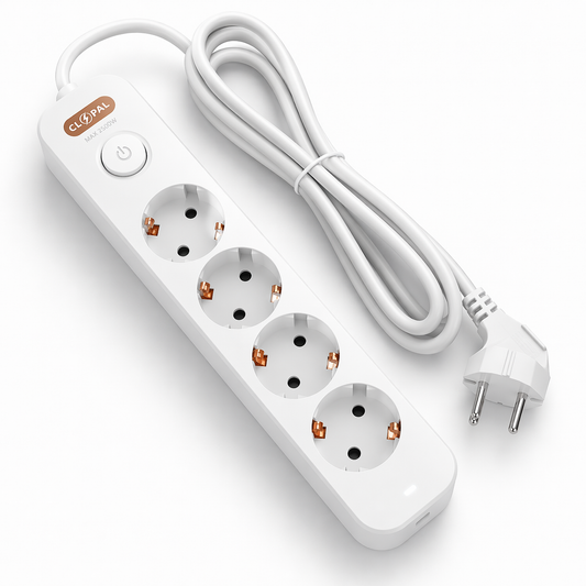Clopal German 4 Ways Schuko Extension Socket with 1 Switch
