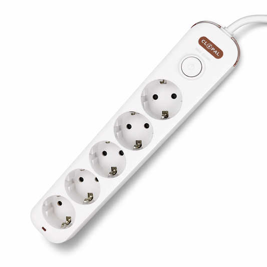 Clopal German 5-Way Schuko Extension Socket with Switch 3M Cable