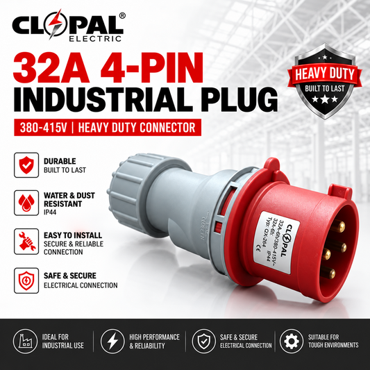 Clopal 32A 4-Pin Industrial Plug – 380-415V | Heavy Duty Connector