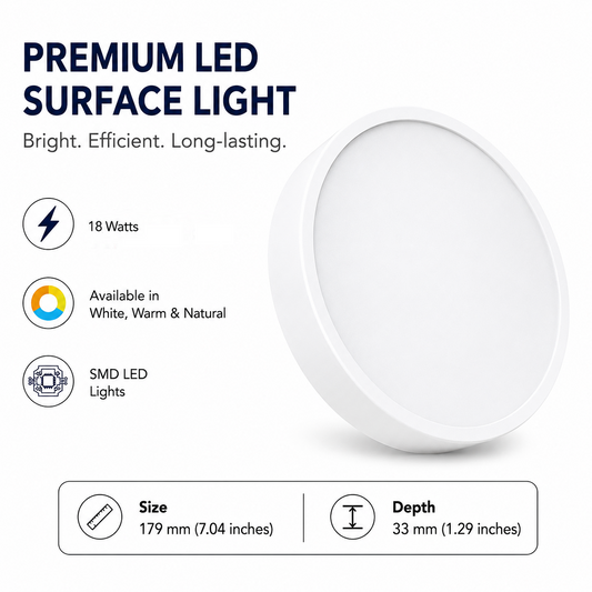 Clopal 18 watts Round SMD Surface Light V-220 - White, Warm & Natural