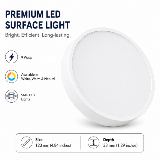 Clopal 9 watts Round SMD Surface Light V-220 - White, Warm & Natural