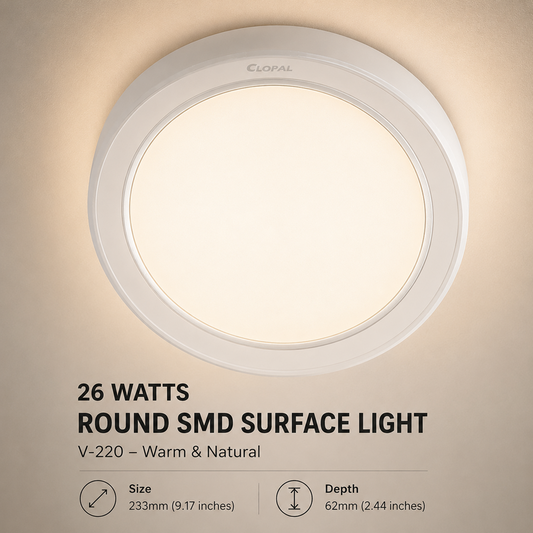 Clopal 26 watts Round SMD Surface Light V-220 -Warm & Natural