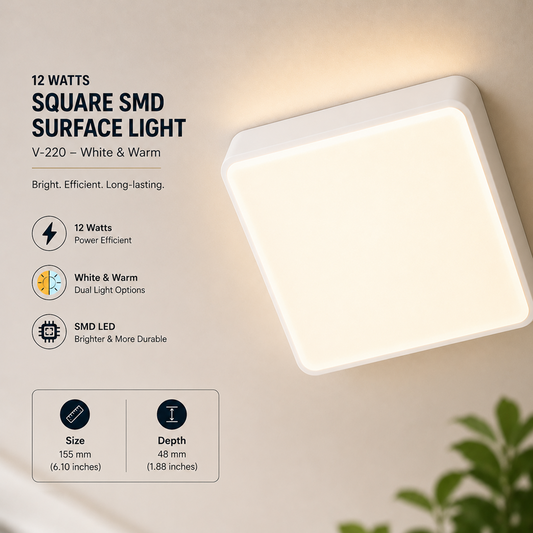 Clopal 12 watts Square SMD Surface Light V-220 - White & Warm