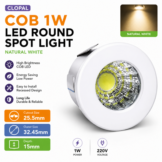 Clopal COB 1 watt Led SMD Round Spot Light 220V - Color - Natural