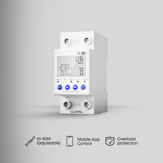 Clopal WiFi Smart Circuit Earth Leakage, Over/Under Voltage Protector Relay Device 63A with Power Consumption Monitoring