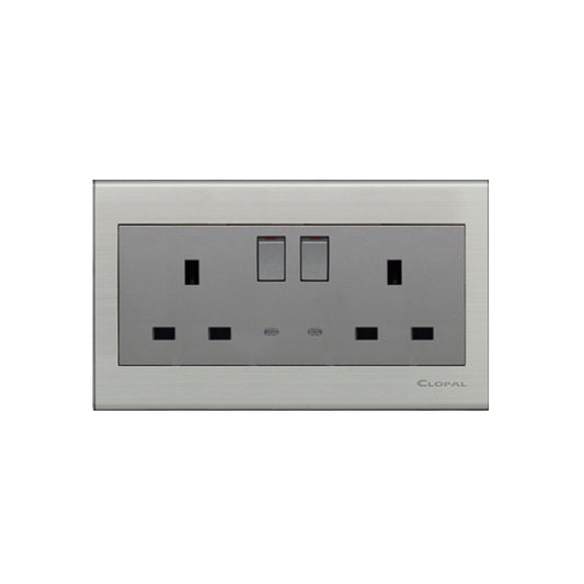 Clopal Elegant Grey Series Double 13A Flat BS Socket Superior Quality