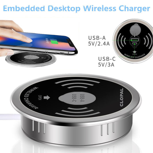 Fast Wireless Charger Desktop Embedded 15W 10W 7.5W Quick Charger 3.0 Built-in cariabatter Type C Induction