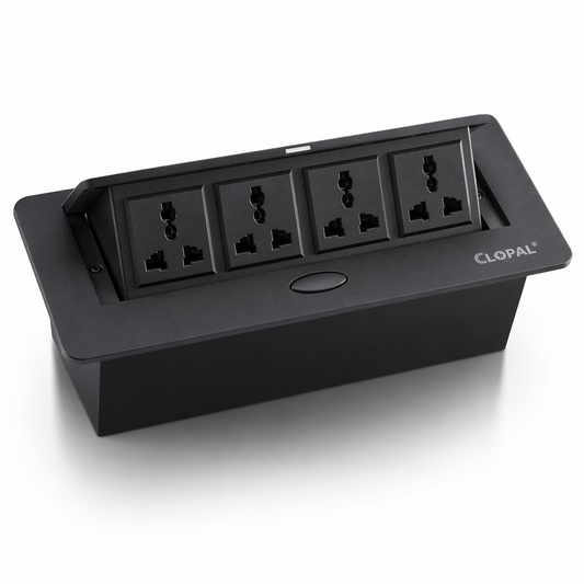 Technology Box, 4 Multi Sockets Conference Table Connectivity Hydraulic Pop Up Power Center Box - Silver & Black