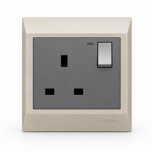 Clopal Golden Metalic Series 13A Flat BS Socket With LED Superior Quality