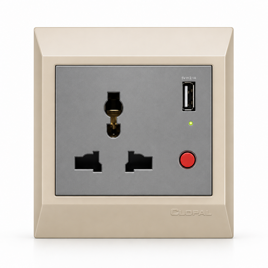 Clopal Golden Metalic Series USB with Universal Socket
