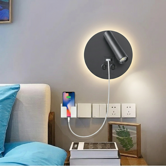 Clopal Electric mounted LED reading light with USB and Type C charging port