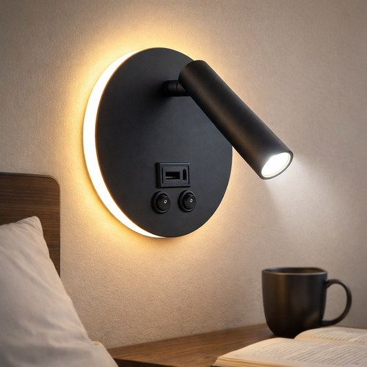 Wall mounted 3W LED reading lamp with USB Type C charger by Clopal Electric