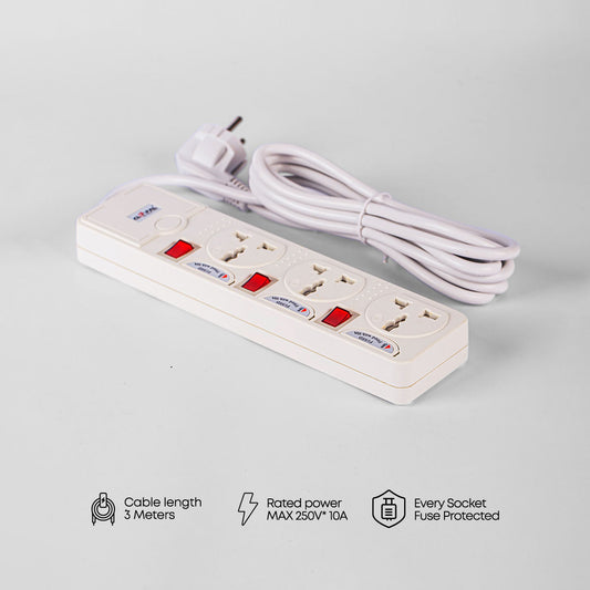 Clopal Extension Lead with 3 Mtrs Heavy Duty Copper Cable, 3, 4, 5, & 6 Power Sockets Extension Board with Fuse Protection