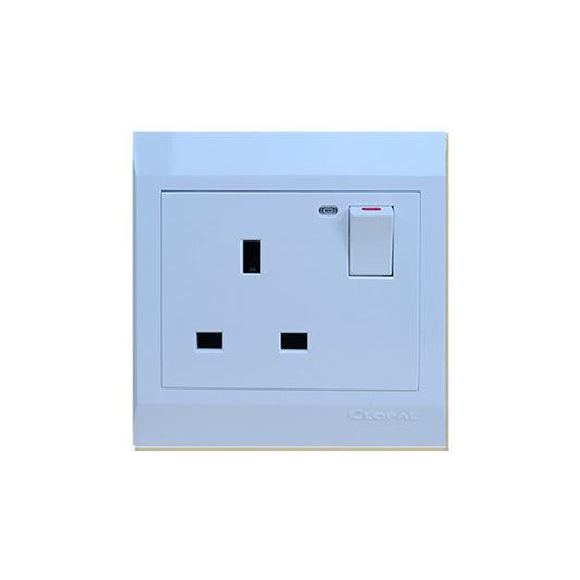 Clopal Pure White Series 13A Flat BS Socket With LED Superior Quality