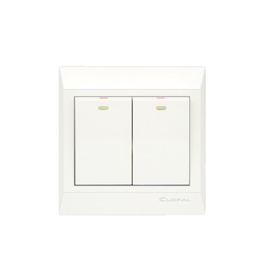 Clopal Pure White Series 2-Gang Switch Superior Quality