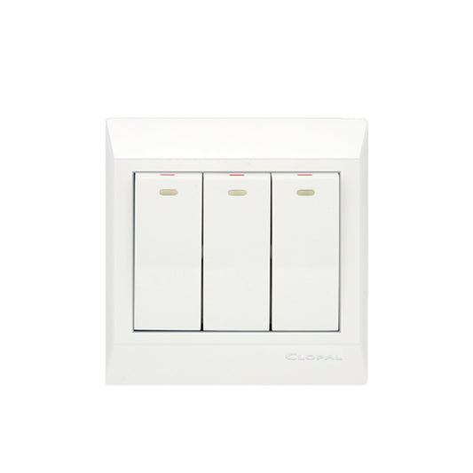 Clopal Pure White Series 3-Gang Switch Superior Quality