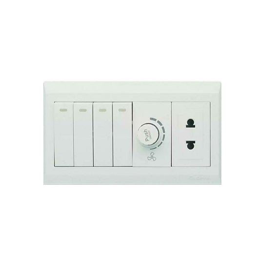 Clopal Pure White Series 4 + 1 Dimmer + 1 Socket Superior Quality