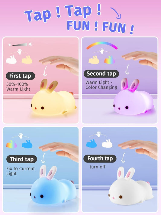 Clopal Soft Rechargeable Color Changing Cute Bunny Night Light for Kids Baby Lamp