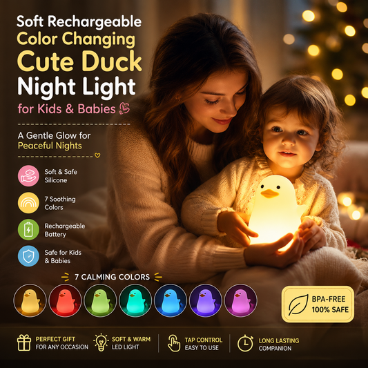 Clopal Soft Rechargeable Color Changing Cute Duck Night Light for Kids Baby Lamp