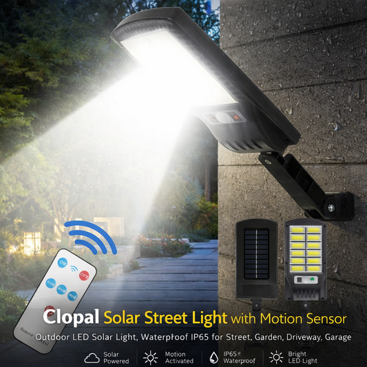 Clopal Solar Street Light with Motion Sensor Outdoor LED Solar Light, Waterproof IP65 for Street, Garden, Driveway, Garage