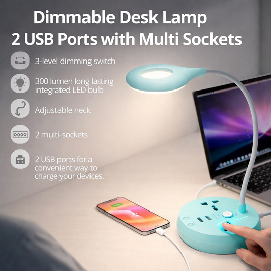 Clopal Dimmable Desk Lamp 2 USB Ports with Multi Sockets