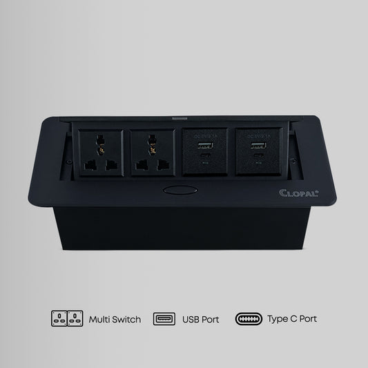 Technology Box, Conference Table Connectivity Hydraulic Pop Up Box Power Center with Multi Sockets & USB Charging