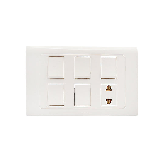 Clopal Typer White Series 5 switch + 1 socket Superior Quality