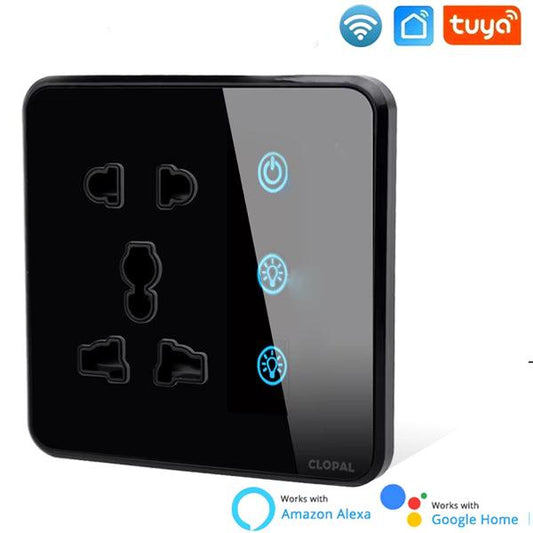 Clopal 2+2 Black Smart Touch WIFI Switch Series with Mobile Control, Voice Control Compatible with ALEXA, Google Assistant and IFTTT