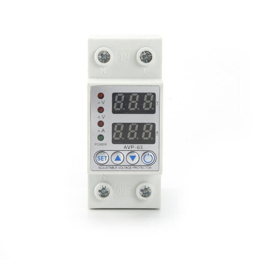 Clopal Dual Display Adjustable 63A Voltage Protector Intelligent Over-voltage Under-voltage Over-current Protect Device Home Relay Self-resetting Voltage Protector