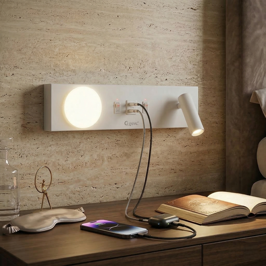Clopal Wall Lamp SMD 5W+COB 5W USB+Type C+2 Bar Switch - Black & White