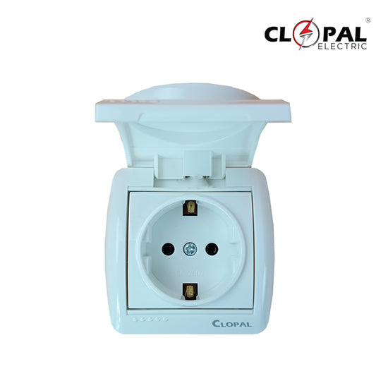 EU Plug Wall Waterproof Socket Charger Port Outlets White Plate