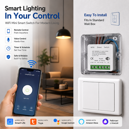 Clopal WiFi Smart Light Switch Mini Module – 1-Way & 2-Way Support, Neutral Wire Required, Smart Life App, Voice Control