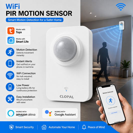 Clopal WiFi PIR Motion Sensor – Wireless Human Body Movement Infrared Detector – Smart Life Home – Security Alarm System
