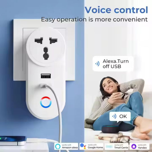 Clopal WiFi Smart Plug 3 Pin Universal Socket with Dual USB Ports – Smart Life App, Voice Control, Timer & Energy Efficient