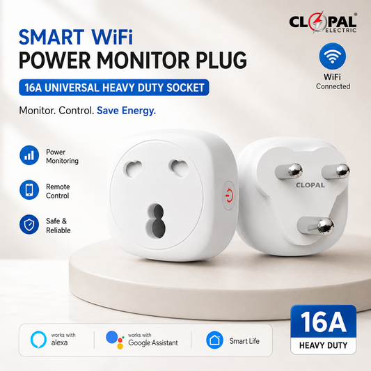 Clopal Smart WiFi Power Monitor Plug – 16A Universal Heavy Duty Tuya Socket (EU/UK Compatible)