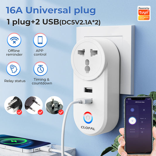 Clopal Wifi Smart Socket 3 Pin Plug with USB Eu Us Uk Outlet Adapter Charging Voice Timing Smart Life App Electrical for Google Home Alexa Tuya