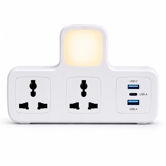 Clopal Power Socket Universal & Multi-Charging Hub with 2 USB & 1 TypeC with Night Lamp with Three Colors