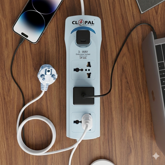 Clopal 4 Ways Extension Socket With 2 Super-speed USB Slots with 3 mtrs Cord - Brand Quality Product